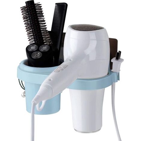Support pour sèche-cheveux, support mural pour sèche-cheveux, boîte de rangement pour sèche-cheveux, support de rangement pour sèche-cheveux et lisseur, panier de rangement de cuisine (bleu) (1/5)