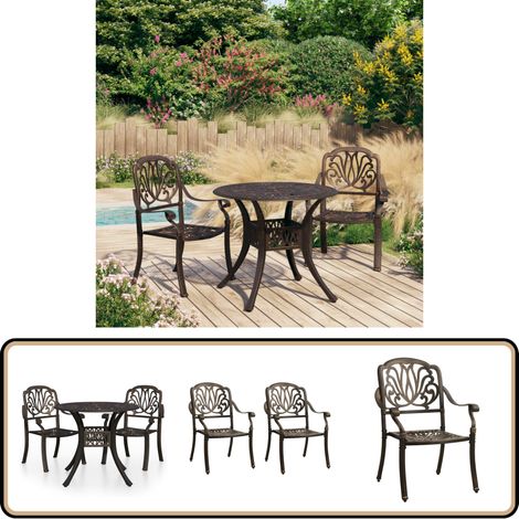 3-tlg. Bistro-Set Aluminiumguss Bronzen - Gartenmöbel - Bistro-Set - Aluminiumgartenmöbel - Outdoor-Sitzgruppe - Esszimmergarnitur