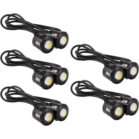 Lot de 10 feux de recul LED œil d'aigle, antibrouillards, lampe de route blanche 9W, noir (1/5)