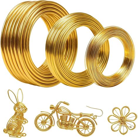 Lot de 10 mètres de fil d'aluminium doré - 1 mm, 2 mm, 3 mm