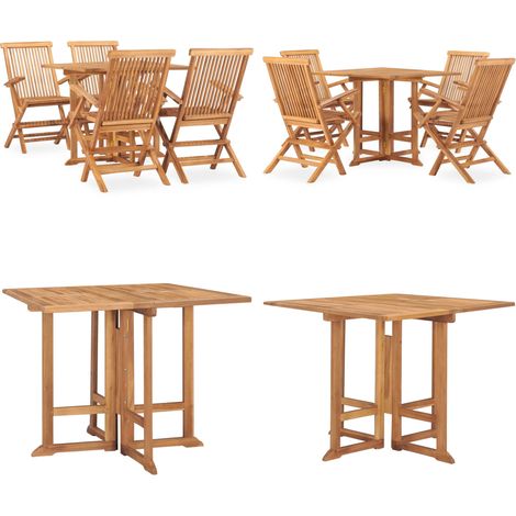 Set da Pranzo da Giardino 5 pz Pieghevole in Massello di Teak - Tavolo da pranzo in teak - Sedie da giardino