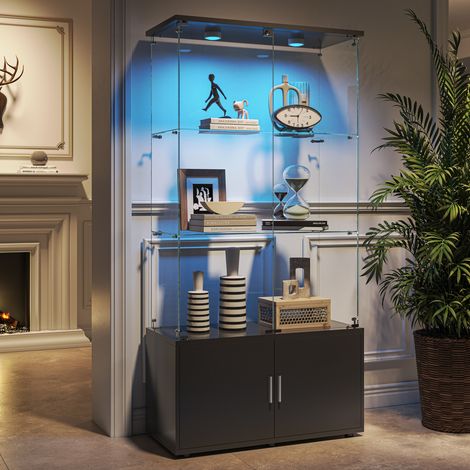 Vitrine vitrée, Vitrine Exposition avec serrure, Vitrine de Collection 2 porte, Armoire vitrée avec LED et 2 étagères , Étagère de Présentation (1/5)
