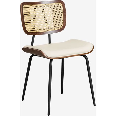 SKLUM Packung mit 2 Esszimmerstühlen aus Holz, Rattan und Kunstleder Raysa              Braun Dark                     