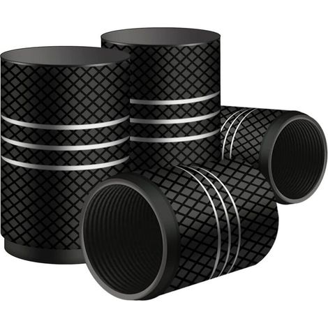 Lot de 4 bouchons de valve automobile en aluminium - Noir (1/5)