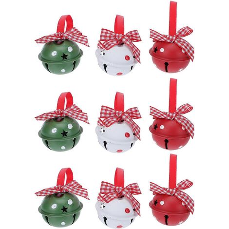 Lot de 9 pendentifs cloches de Noël exquis, décorations suspendues pour les fêtes, décorations de cloches de Noël-4x4cm