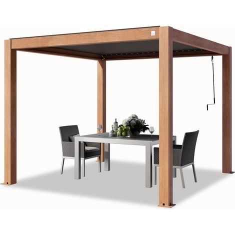 PRIMEYARD Pergola 3x3 m montanti in alluminio look legno con tetto a doghe in alluminio gazebo da giardino (1/5)
