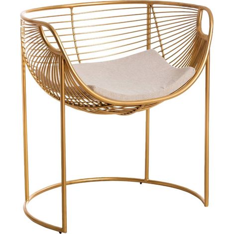 Made In Meubles – Fauteuil crapaud en métal doré – Structure durable – Coussin moelleux inclus – Élégance moderne pour décoration intérieure