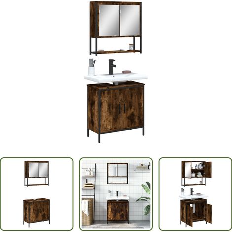 vidaXL Armoire à miroir - Ensemble de meubles de salle de bain 2 pcs Chêne fumé (1/5)