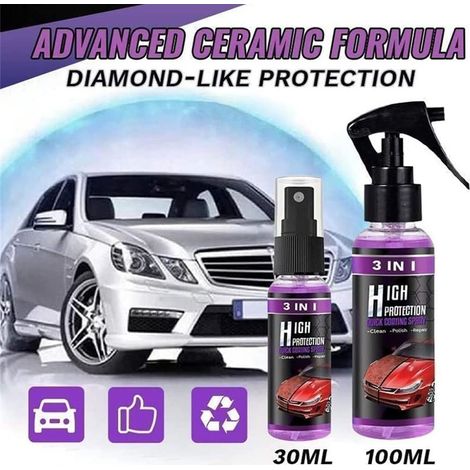 Spray 3-en-1 protection renforcée voiture, rénovateur plastique rapide, cire polish auto, vernis céramique, rénovation intérieure/extérieure, kit 3 pièces. (1/5)