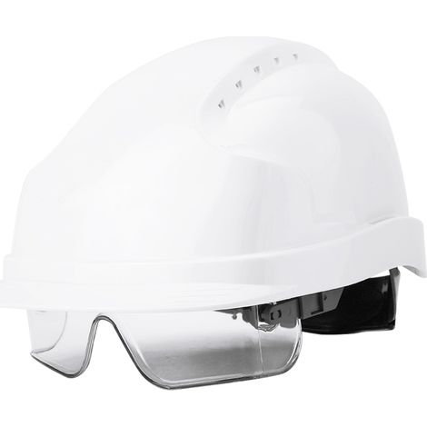 Casque de sécurité avec visière intégrée, lunettes de protection intégrées (blanc) (1/5)