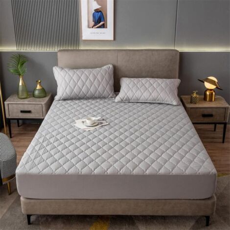 Pair Housse de matelas lavable, drap-housse matelassé matelassé imperméable de couleur unie, convient aux matelas de 12\"/30 cm d'épaisseur, gris foncé (1/4)