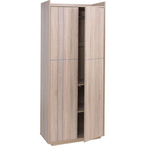 Armoire HWC-P44, armoire à vétements, 2 portes à ouverture par pression, MDF, 184 x 80 x 40 cm - asp (1/5)