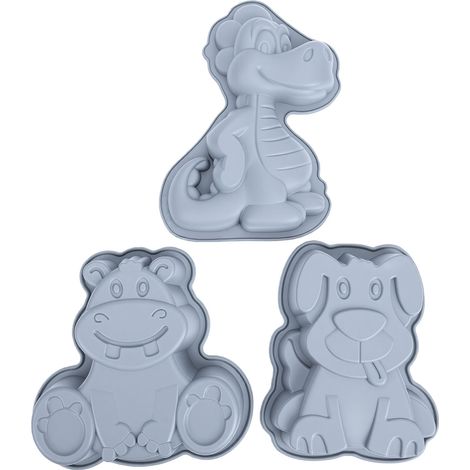 moules à pâtisserie en silicone, motif dinosaure, hippopotame et chien, de qualité alimentaire, antiadhésifs, gris. (1/5)