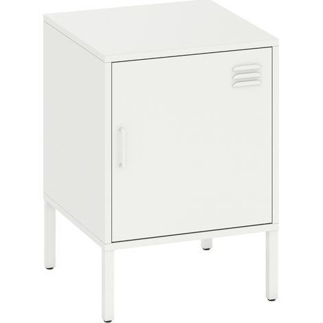 Table de chevet en acier avec étagère réglable, blanc, 40 x 40 x 56 cm (1/5)
