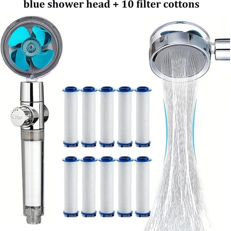(Filtres bleus) Pommeau de douche à main rotatif à 360° avec 10 filtres haute pression et économie d'eau. (1/5)