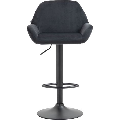 Tabouret de bar Braga Velours avec pied en métal réglable et pivotant Noir Noir