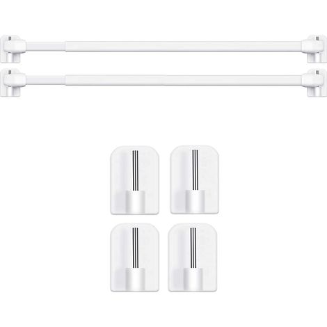 2 barras de cortina extensibles con 4 ganchos - Sin taladros ni tornillos - Ajustables de 30 a 50 cm para ventanas y armarios - Soportan hasta 1 kg (2 unidades, 30-50 cm)