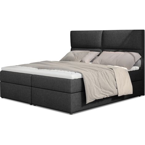 Lit continental capitonné tissu gris foncé chiné Weber-180x200 (1/5)