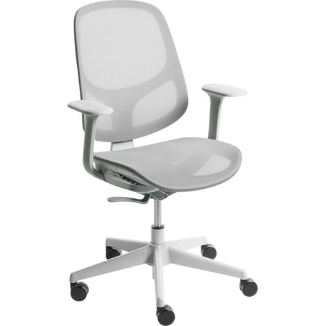 Chaise de Bureau Moderne en Maille Rembourrée Base Pivotante Hauteur Réglable Accoudoirs Grise Aeri