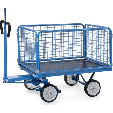 Fetra Handpritschenwagen 700kg Tragkraft mit Zugöse an der Deichsel, Drahtgitterwänden 600 mm hoch Vollgummi-Bereifung 1200x800 mm (1/3)