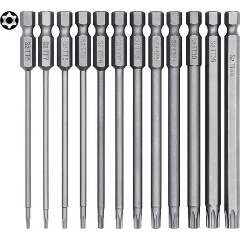 12 x T6-T40 100mm Long Torx Bits Magnetic 1/4" Hex Shank (1/5)