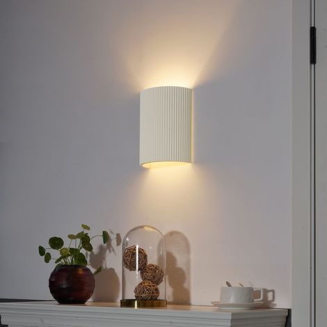 Applique murale en plâtre – 1 lumière – L 19 cm – Beige – Style scandinave – Éclairage intérieur pour salon, chambre, cuisine et salle à manger (1/5)