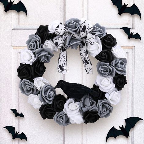 Guirlande Halloween - Rose Noire et Fantôme avec Toile d'Araignée - Décoration Intérieure et Extérieure - 35 cm - 1 Pièce (1/5)