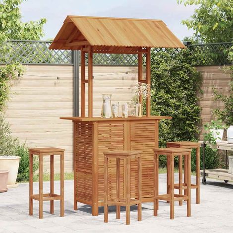 Table haute de jardin Table de bar - Mange-Debout avec toit 122x106x217 cm Bois d'acacia BV774108 - BonneVie (1/5)