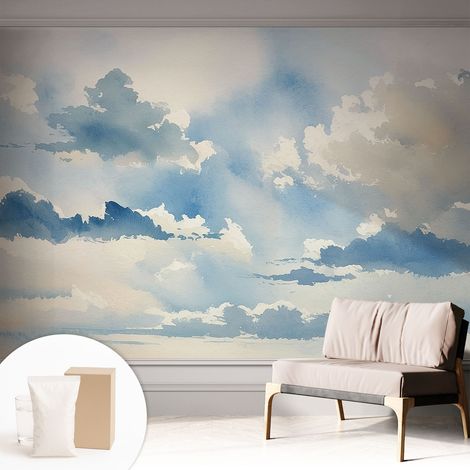 Papier peint intissé mural classique avec imprimé motifs décoratifs design élégant non‑tissé Nuages célestes 312x219 cm (1/5)