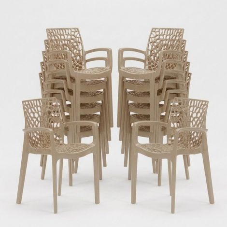 Grand Soleil – Lot de 22 chaises de jardin Gruvyer Arm en polypropylène Highmopp – Accoudoirs ergonomiques – Empilables – Confort optimal 56,5x55x81cm (1/5)
