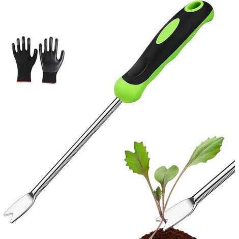 1 Pièce - Désherbeur Manuel - Extracteur de Racines - Outil de Jardinage pour Déraciner et Ameublir le Sol - Idéal pour Pissenlits et Chardons - Vert et Argent - 32x5 cm