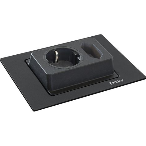 EVOline Spin Steckdose, Schukosteckdose Eurosteckdose Einbausteckdose, 180° drehbar für flexible Nutzung, Kunststoff schwarz matt, geringe Einbautiefe