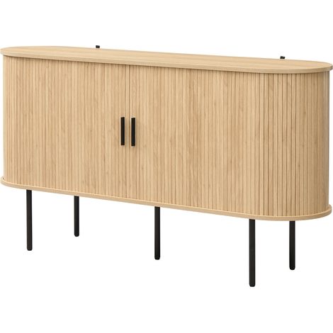 Credenza moderna in MDF color legno con porte scorrevoli a rullo e gambe in ferro (1/5)