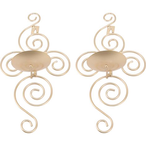 Set aus 2 Wandhalterungen aus Schmiedeeisen im europäischen Stil in Gold, für dekorative Hochzeitskerzen. (1/5)