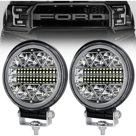 Lot de 2 phares LED ronds 102W Longue portée 6000K IP68 étanche Aluminium antichoc pour voitures, camions, SUV, bateaux (1/5)