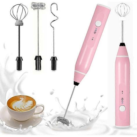 Mousseur à lait électrique USB, fouet à lait rechargeable USB, mousseur à lait portable rose pour café, latte et cappuccino (1/5)