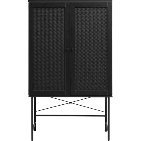 Buffet haut 2 portes bois et métal H135cm - Noir - RINTO (1/5)