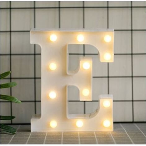 Lettres de l’alphabet à LED avec lumière blanche chaude pour décoration d’intérieur, fête, bar, mariage ou festival(E),AAFGVC (1/5)
