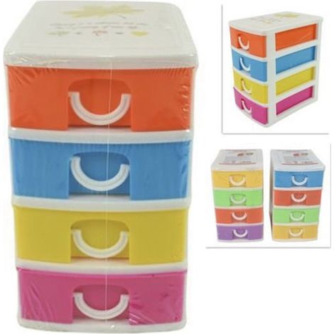 Commode En Plastique 4 Tiroirs Conteneurs 15x13x9cm Porte-objets Multi-usages