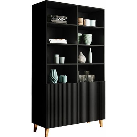 Estantería Dicto I, Negro + Dorado, Con puertas, MDF, Aglomerado laminado, Número de puertas: 2, Número de cajones: 0, 177x101x40cm