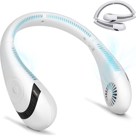 Ventilateur de cou pliable sans pales, ventilation 360°, 3 vitesses, batterie 5000 mAh, mains libres, silencieux (blanc) (1/5)