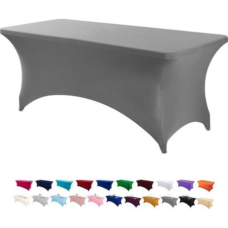 Confezione da due tovaglie elasticizzate [2,67 m] in poliestere/elastan, lavabili in lavatrice e antipiega, ideali per matrimoni, feste, fiere e stand di vendita. (1/5)
