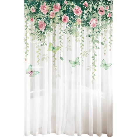 Rideau en Voile imprimé feuillage décoratif,-Fleurs 6 132x213cm (1/2)
