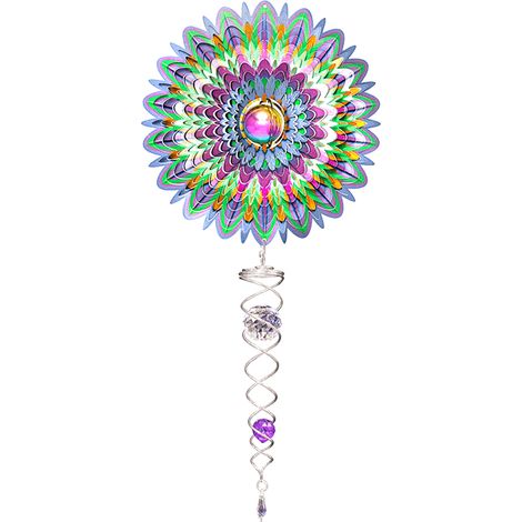 Suspension Éolienne Tourbillon à Vent Mandala en Acier Inoxydable avec Boule de Cristal 60 cm - PANGIVO