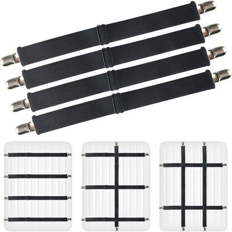 4-teiliges Spannbettlaken-Set, 54–220 cm verstellbare Bettlaken-Befestigungsbänder, elastische Bettdeckenclips, für Matratzen, Bügelbretter oder Sofas (1/5)