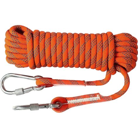 Corde d'escalade extérieure de 12 mm et 10 m (33 pi) pour la sécurité et l'évacuation en montagne, orange et bleue. (1/5)