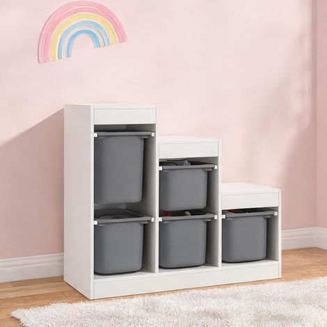 Meuble de rangement jouets 6 bacs 3 niveaux 96 x 38,5 x 90 cm (1/5)