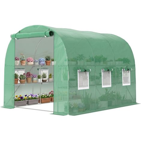 Serre de jardin 2,7 x 2 x 2 m, serre tunnel en bâche avec étagères, mobile sur roulettes, porte à fermeture éclair, 6 fenêtres en filet, poteaux de soutien (1/5)