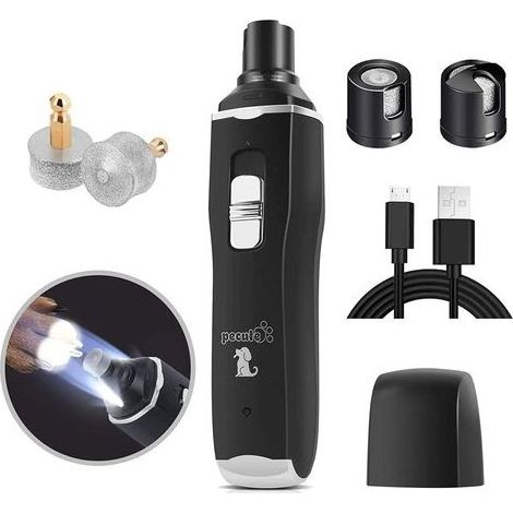 TAISHENGDA Hunde-Krallenfeile, elektrischer Hunde-Krallenschneider mit 2 LED-Leuchten, elektrischer Krallentrimmer für große und mittelgroße Hunde und Katzen, 14 Stunden Akkulaufzeit, 2 Stunden USB-Sc (1/5)