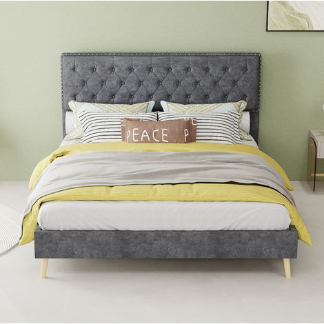 lit adulte double rangement 140x200 tête haute gris OKMYHOME (1/5)